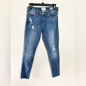 Frame Denim le skinny de jeanne medium dark wash size 26 distressed